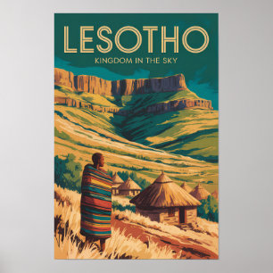 Lesotho Drakensberg Illustratie Reis Kunst Retro Poster