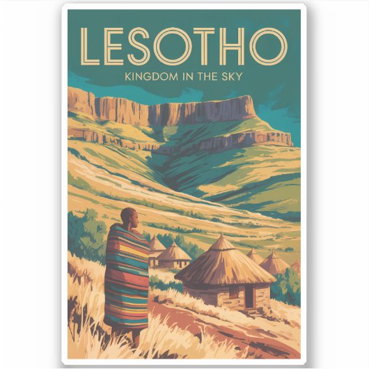 Lesotho Drakensberg Illustration Travel Art Retro Sticker (Voorkant)