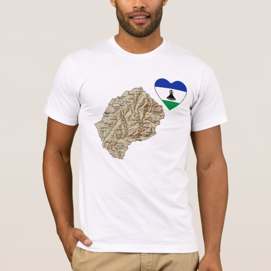 Lesotho Flag Heart en Map T-Shirt (Voorkant)
