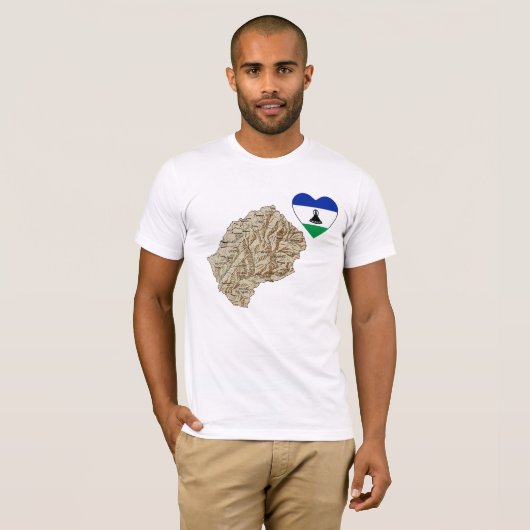 Lesotho Flag Heart en Map T-Shirt (Voorkant volledig)