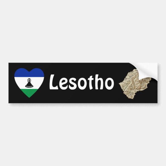 Lesotho Flag Heart + Map Bumpersticker (Voorkant)