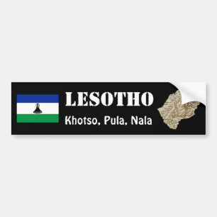 Lesotho Flag + Map Bumpersticker