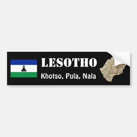 Lesotho Flag + Map Bumpersticker (Voorkant)