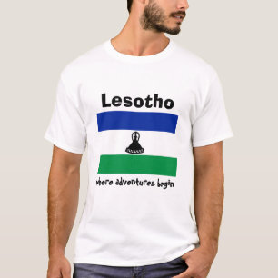 Lesotho Flag + Map + Tekst T-Shirt