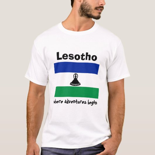 Lesotho Flag + Map + Tekst T-Shirt (Voorkant)