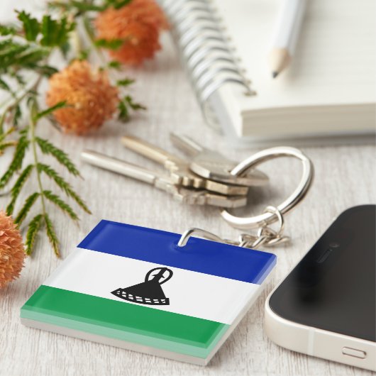 Lesotho Flag Sleutelhanger (Voorkant Rechts)