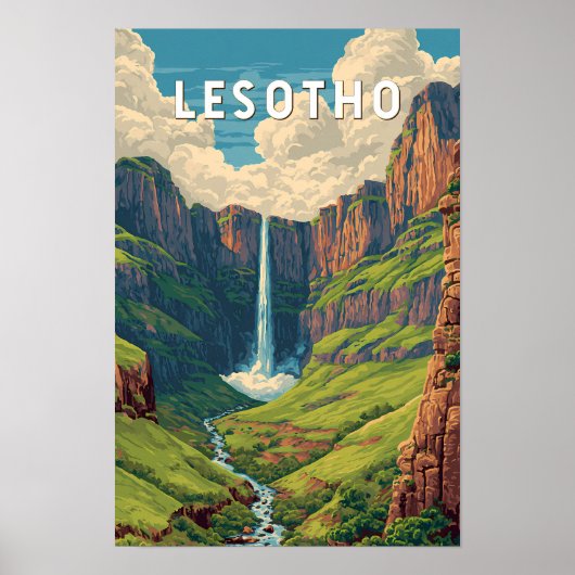 Lesotho Illustratie Reis Kunst Vintage Poster (Voorkant)