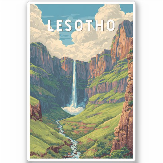 Lesotho Illustratie Reis Kunst Vintage Sticker (Voorkant)