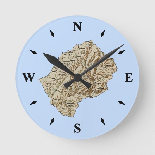 Lesotho Map Clock Ronde Klok (Voorkant)