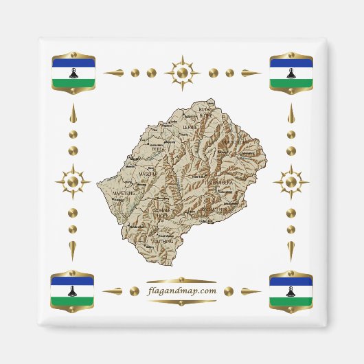 Lesotho Map + Flags Magnet (Voorkant)