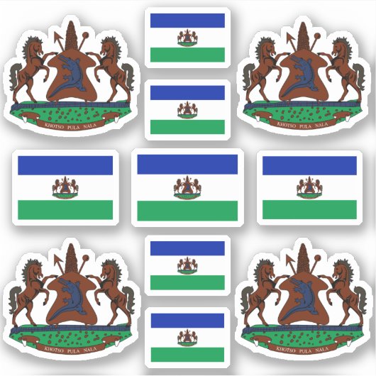 Lesotho - nationale symbolen/wapenschild en vlagge sticker (Voorkant)