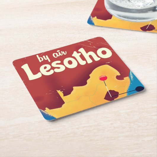 Lesotho Vintage reisvluchtposter Kartonnen Onderzetters (Schuin)
