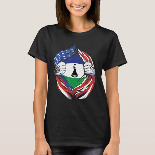 Lesotho Vlag Amerikaanse trots op mijn Basotho-erf T-shirt (Voorkant)
