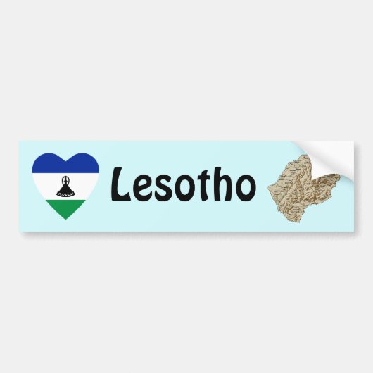 Lesotho Vlag Hart + Landkaart Bumpersticker (Voorkant)