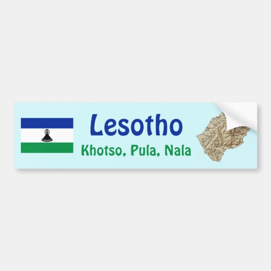 Lesotho Vlag + Landkaart Bumpersticker (Voorkant)