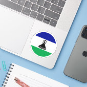 Lesotho Vlag Ronde Sticker (Laptop met iPhone)