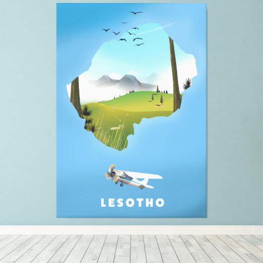 Lesotho Zuid-Afrika ski poster Canvas Afdruk (Insitu (Houten vloer))