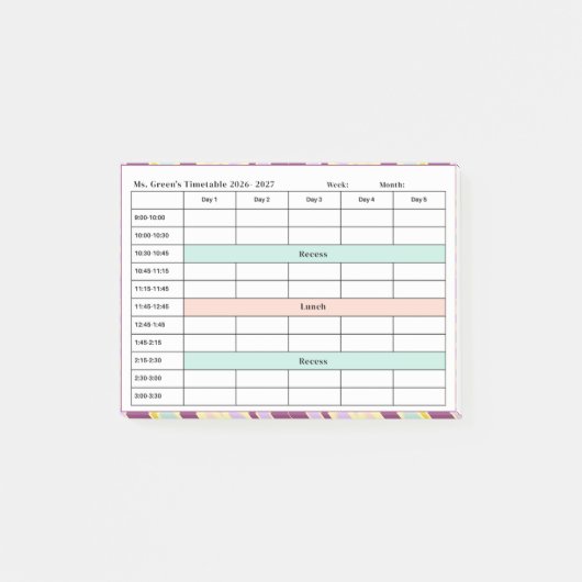Lesrooster voor docenten 2026–2027 | Klaslokaal we Post-it® Notes (Voorkant)