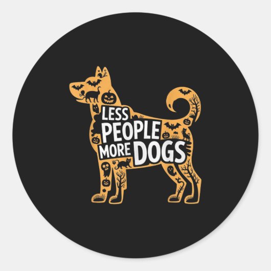 Less People More Dogs Funny Halloween Ronde Sticker (Voorkant)