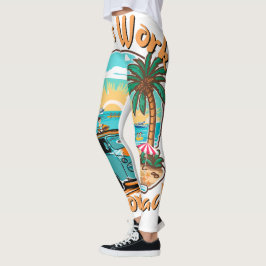 Less Work More Beach for Summer Vacation Leggings
