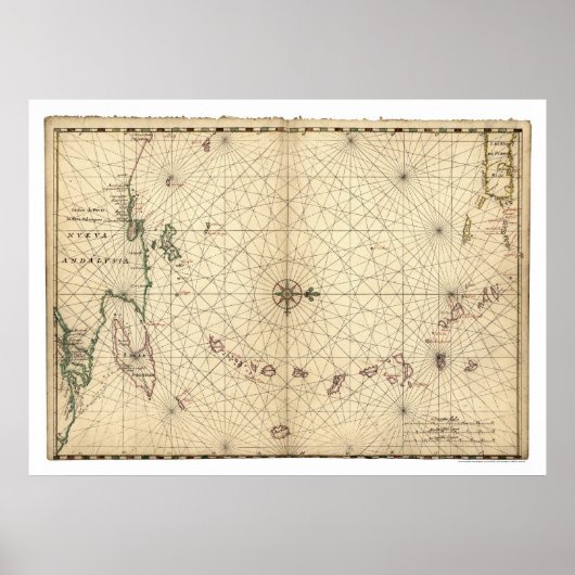 Lesser Antilles Map 1650 Poster (Voorkant)
