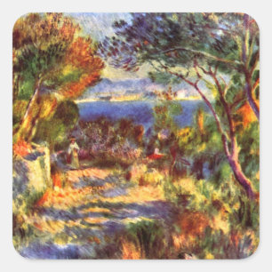 L'Estaque van Pierre Renoir, Vintage Impressionism Vierkante Sticker