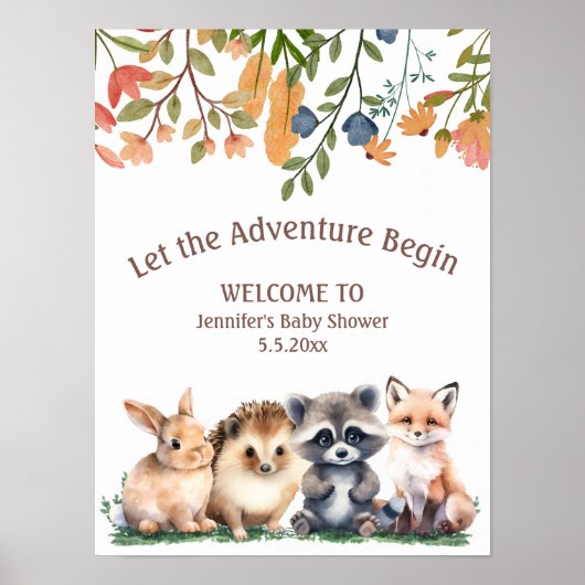  let adventure begin animals baby shower welcome poster (Voorkant)