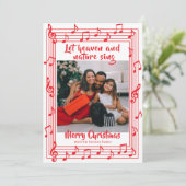 Let Heaven Sing Musical Border One Photo Christmas Feestdagenkaart (Staand voorkant)