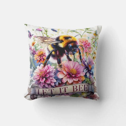 Let It Bee – Watercolor Bumblebee Spring Floral  Kussen (Voorkant)