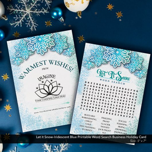 Let it Snow-Blue Printable Business Word Zoeken Feestdagenkaart