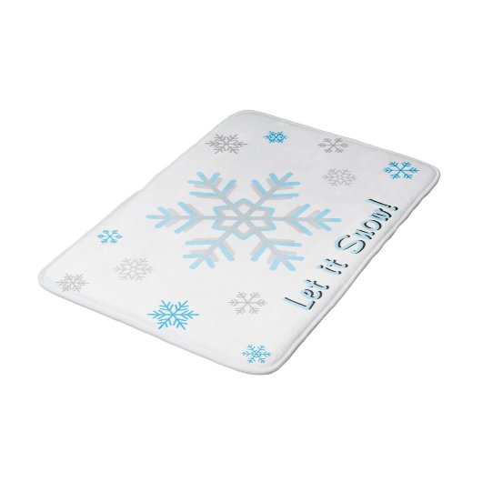 Let It Snow Blue Silver Gray Snowflakes Badmat (Gekanteld)