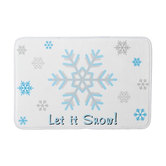 Let It Snow Blue Silver Gray Snowflakes Badmat (Voorkant)