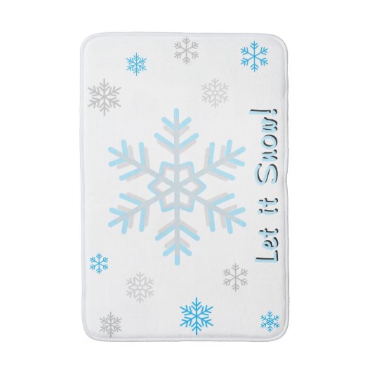 Let It Snow Blue Silver Gray Snowflakes Badmat (Voorkant Verticaal)