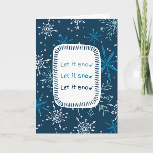 "Let it Snow" Blue Snowflake Non Photo Feestdagen Kaart (Voorkant)