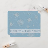 Let it Snow Blue Thank You Card Kaart (Voorkant / Achterkant in situ)