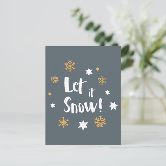 "Let it Snow!" Calligraphy Christmas Modern Gray Feestdagenkaart (Staand voorkant)