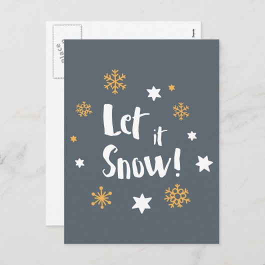 "Let it Snow!" Calligraphy Christmas Modern Gray Feestdagenkaart (Voorkant / Achterkant)