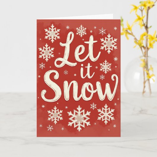 Let It Snow Christmas Card Glitter Snowflake Kaart (Gele Bloem)