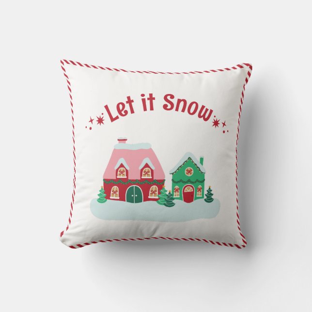Let it Snow Christmas Village Throw Pillow Kussen (Voorkant)