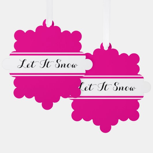 LET IT SNOW Fancy Text Bright Pink White Stripes Ornament Kaart (Voorkant / Achterkant)