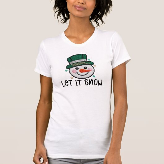 Let It Snow, Faux Crochet Snowman T-shirt (Voorkant)