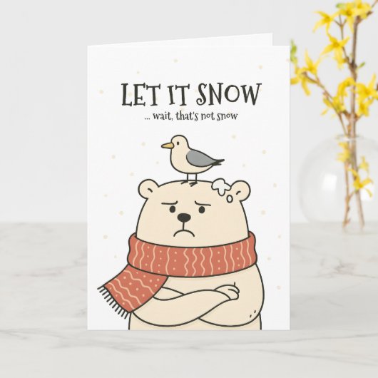 Let It Snow… - Funny Polar Bear Christmas Card Kaart (Gele Bloem)