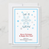Let It Snow Gray Blue Snowflakes Red INSERT PHOTO Feestdagenkaart (Voorkant)