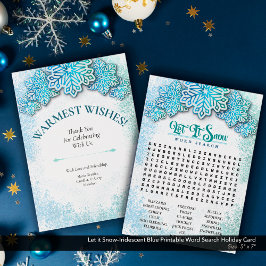 Let it Snow-Iridescent Blue Printable Word Search Feestdagenkaart