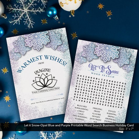 Let it Snow-Opal Printable Business Word Zoeken Feestdagenkaart