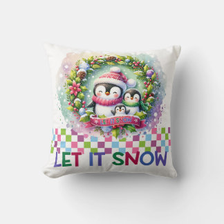 Let It Snow Penguin Family Christmas Pillow Kussen