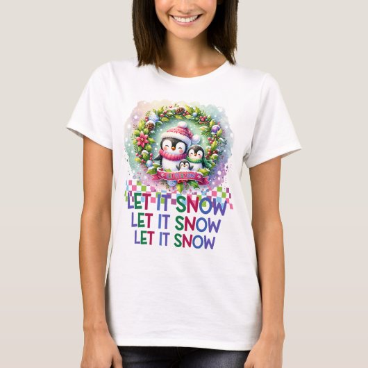 Let It Snow Penguin Family Christmas T-Shirt (Voorkant)