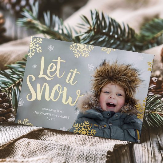Let It Snow | Photo Overlay Real Foil Holiday Card Folie Feestdagenkaart