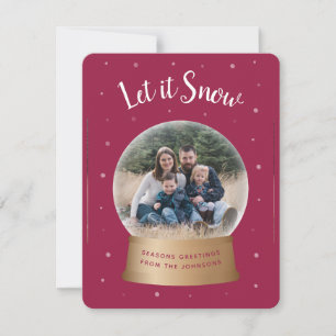 Let It Snow Red Snow Globe Christmas Photo Card Feestdagenkaart