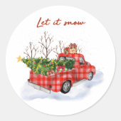 Let It Snow Red Truck Christmas Envelope Seal Ronde Sticker (Voorkant)